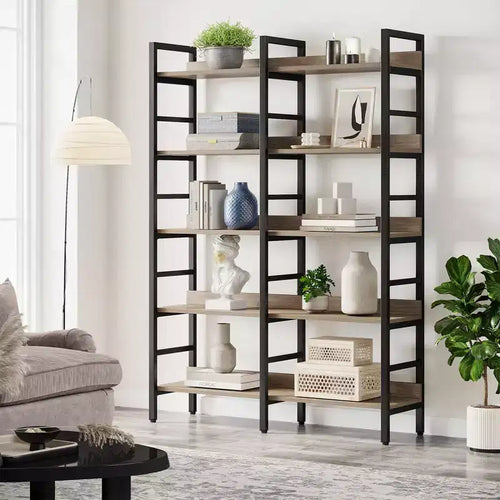Tribesigns 5-Tier Bookcase, 70.87 Etagere Double Wide Bookshelf, Wood Book Shelving Unit