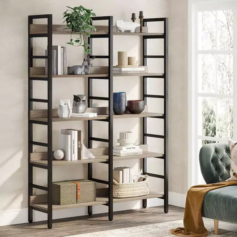 Tribesigns 5-Tier Bookcase, 70.87 Etagere Double Wide Bookshelf, Wood Book Shelving Unit