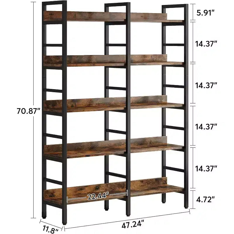 Tribesigns 5-Tier Bookcase, 70.87 Etagere Double Wide Bookshelf, Wood Book Shelving Unit