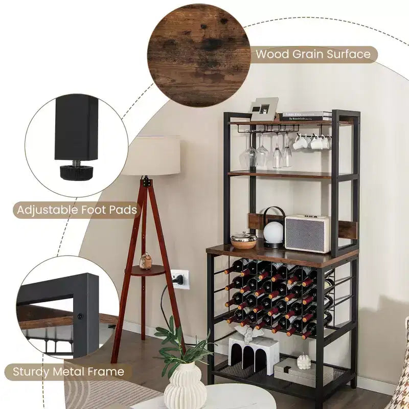 Costway Wine Bar Cabinet with 4 Tier Storage Shelves Glass Holders Bottle Racks Industrial