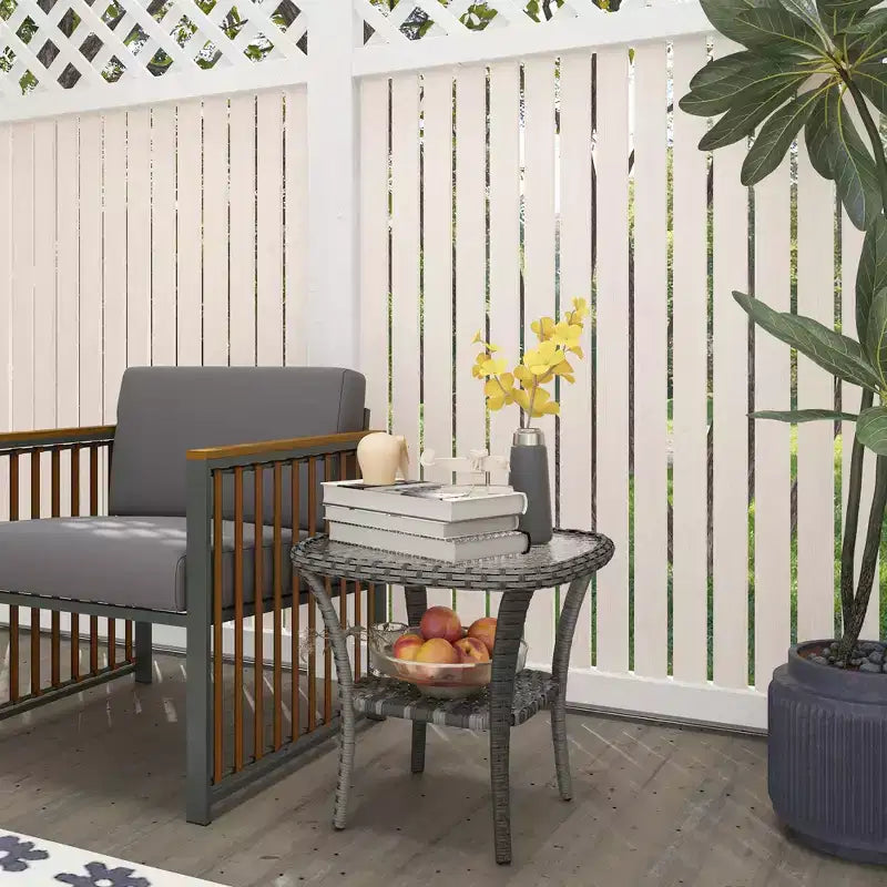 Outsunny Rattan Coffee Table with Storage Shelf, Hand-Woven Wicker Outdoor Side Table with Water-Ripple Glass Top