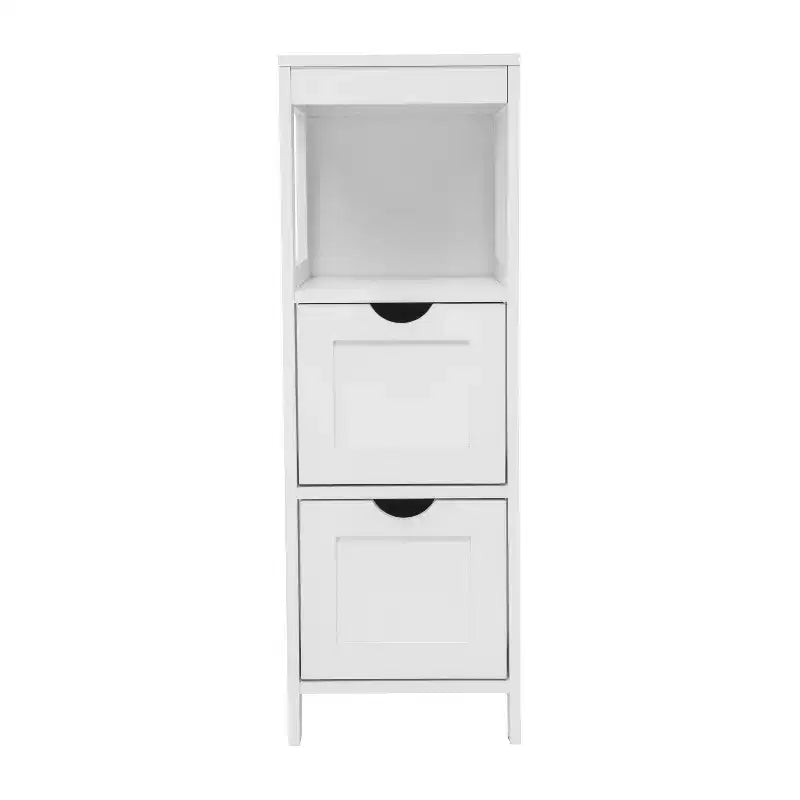 Emma and Oliver Bathroom Storage Organizer with Open Display Shelf and Two Removable Drawers