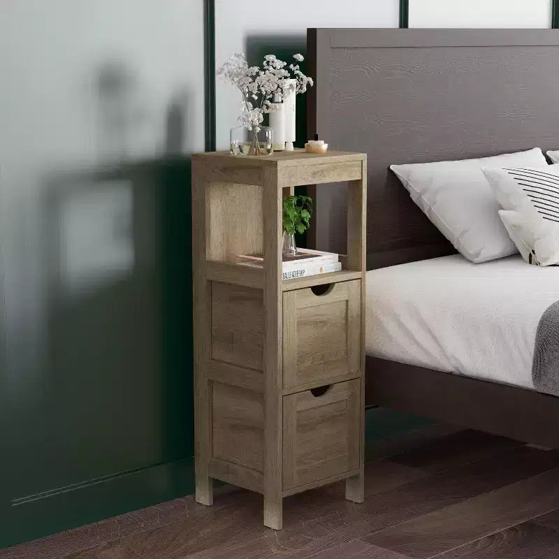 Emma and Oliver Bathroom Storage Organizer with Open Display Shelf and Two Removable Drawers