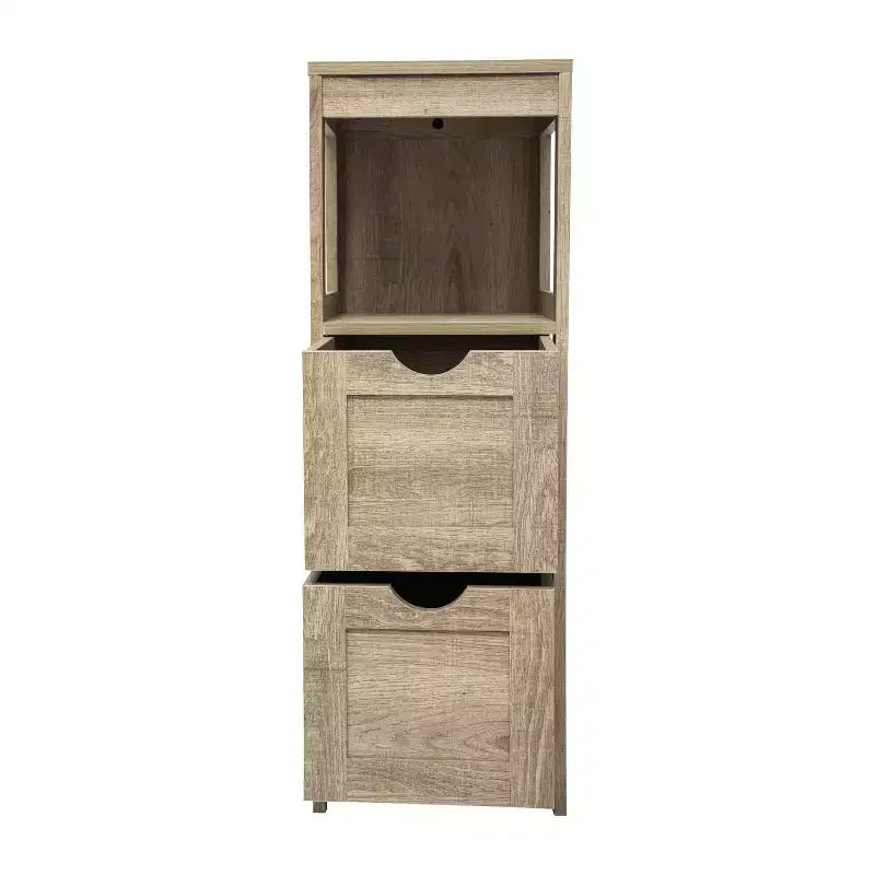 Emma and Oliver Bathroom Storage Organizer with Open Display Shelf and Two Removable Drawers
