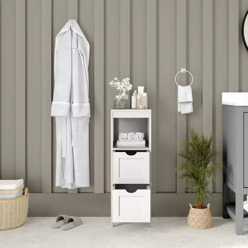 Emma and Oliver Bathroom Storage Organizer with Open Display Shelf and Two Removable Drawers