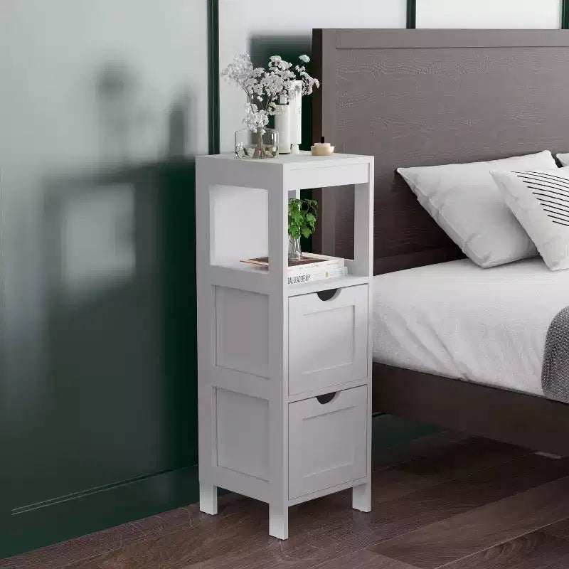 Emma and Oliver Bathroom Storage Organizer with Open Display Shelf and Two Removable Drawers