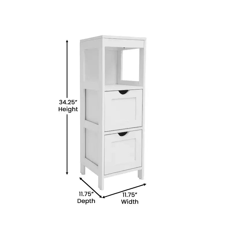Emma and Oliver Bathroom Storage Organizer with Open Display Shelf and Two Removable Drawers