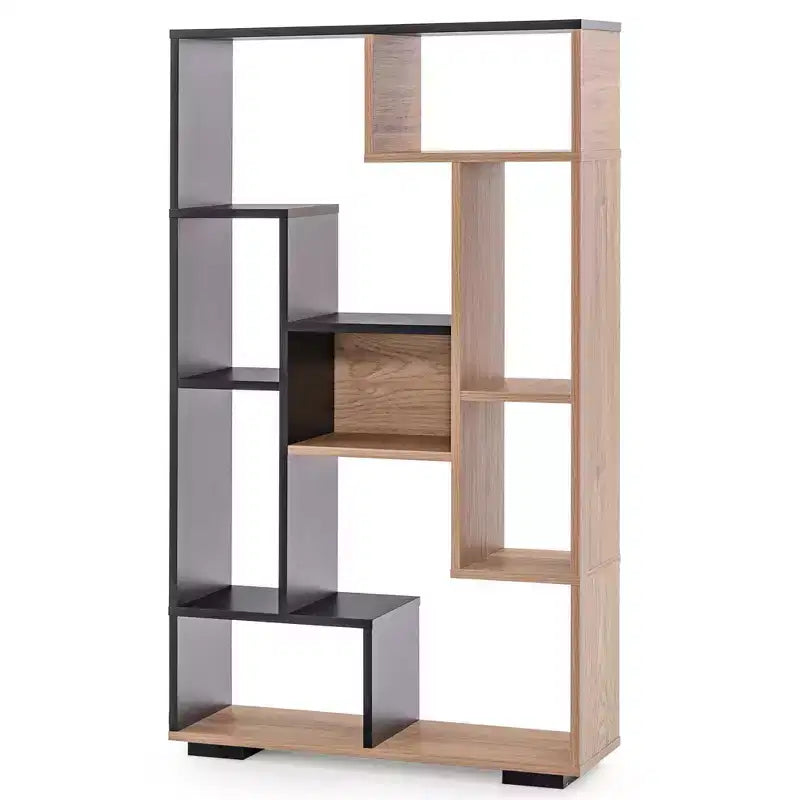 Costway 47 Tall Bookshelf Modern Geometric Bookcase with Open Shelves Anti-tipping Kits White/Black&Natural