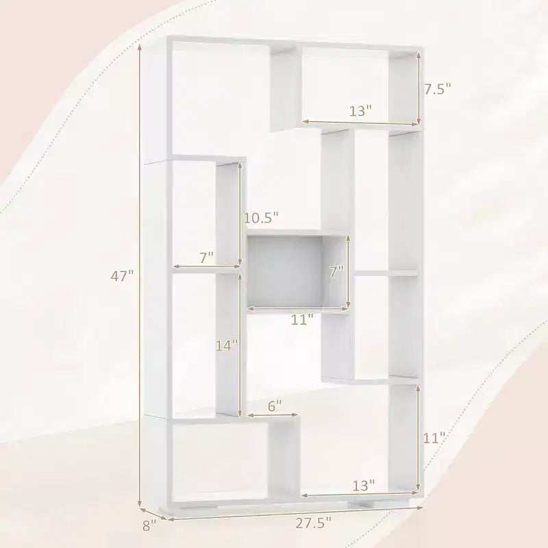 Costway 47 Tall Bookshelf Modern Geometric Bookcase with Open Shelves Anti-tipping Kits White/Black&Natural