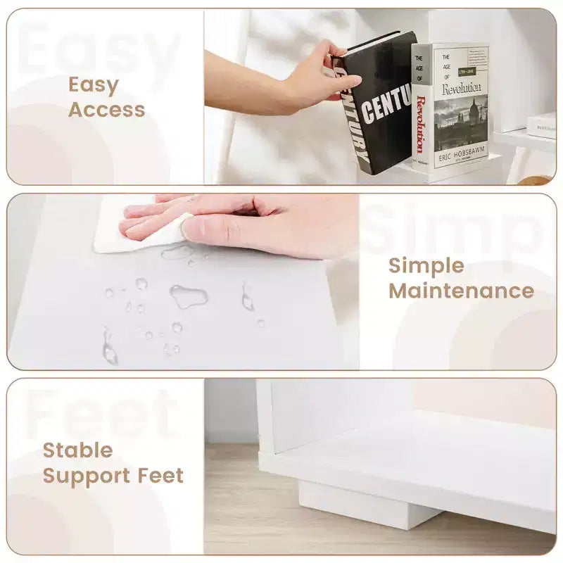 Costway 47 Tall Bookshelf Modern Geometric Bookcase with Open Shelves Anti-tipping Kits White/Black&Natural
