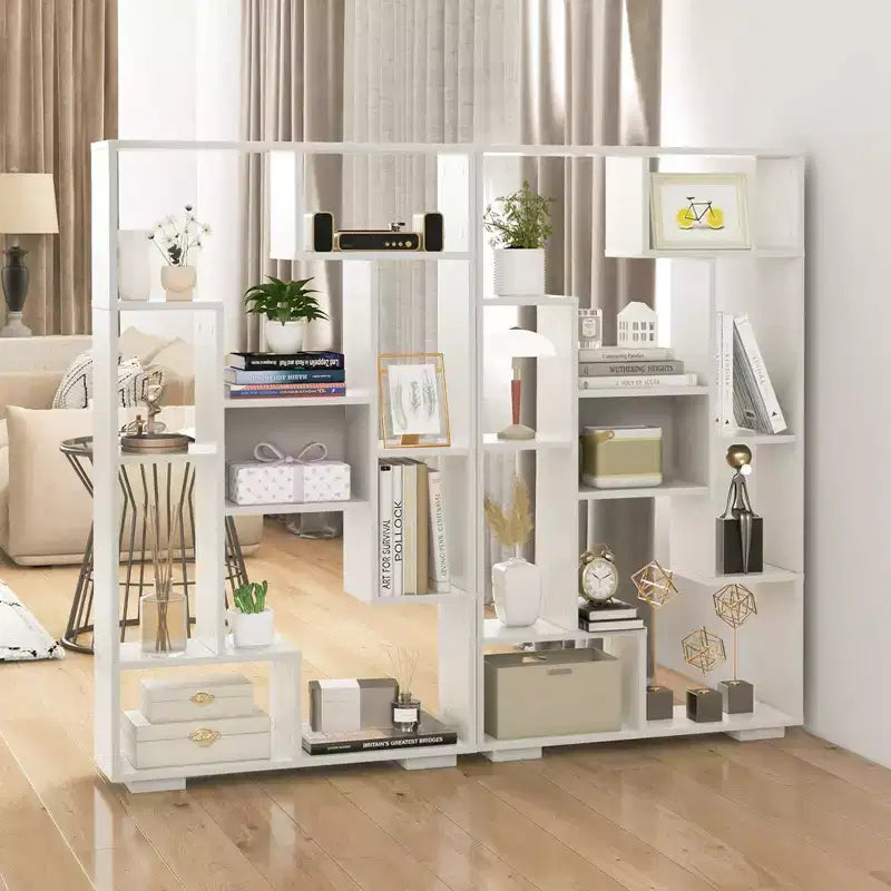 Costway 47 Tall Bookshelf Modern Geometric Bookcase with Open Shelves Anti-tipping Kits White/Black&Natural
