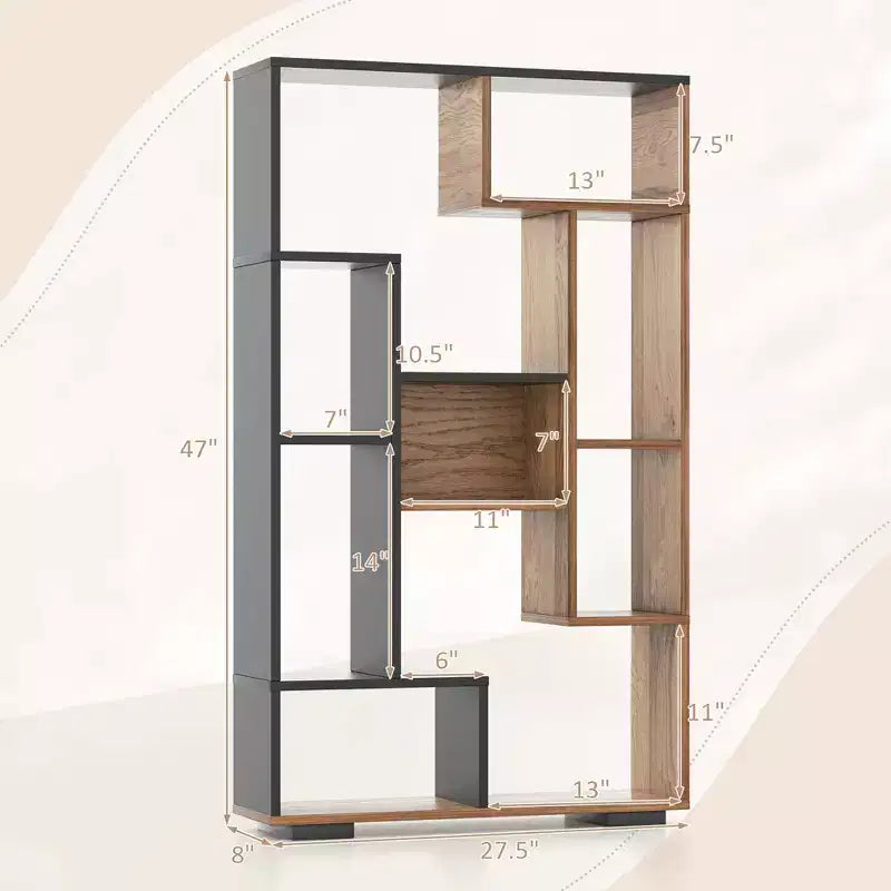 Costway 47 Tall Bookshelf Modern Geometric Bookcase with Open Shelves Anti-tipping Kits White/Black&Natural