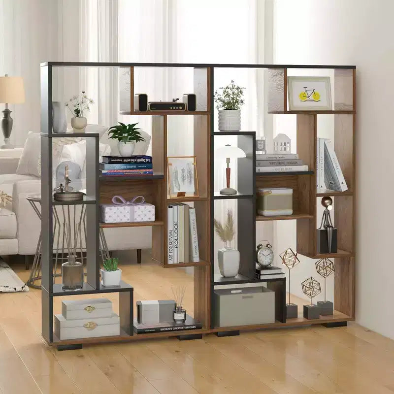 Costway 47 Tall Bookshelf Modern Geometric Bookcase with Open Shelves Anti-tipping Kits White/Black&Natural