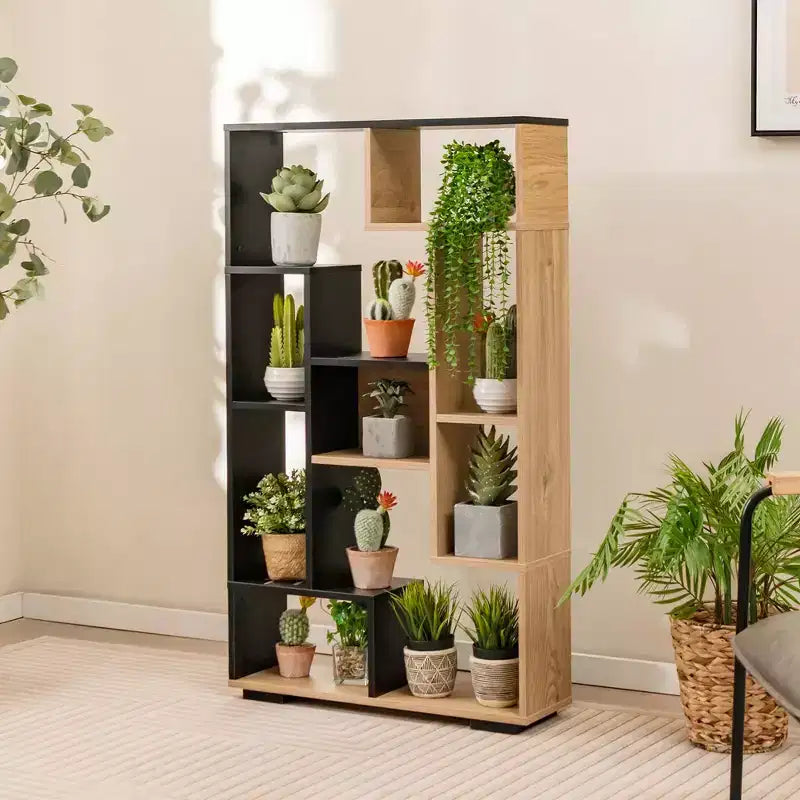 Costway 47 Tall Bookshelf Modern Geometric Bookcase with Open Shelves Anti-tipping Kits White/Black&Natural