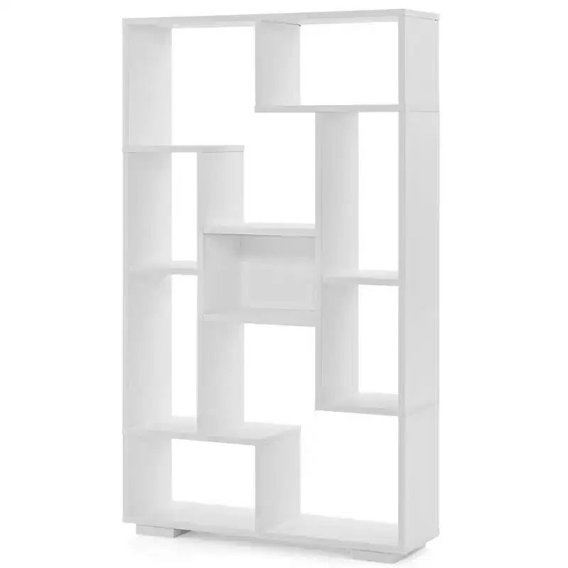 Costway 47 Tall Bookshelf Modern Geometric Bookcase with Open Shelves Anti-tipping Kits White/Black&Natural