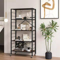 Costway 2 PCS 5-Tier Folding Shelf Free DIY Design Shelving Unit with 4 Universal Wheels Black/Natural